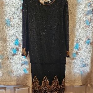 Laurance Kazar Elegant Black and Gold Women's Dress